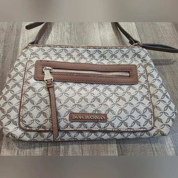 Dana Buchman Crossbody Bag Canvas Monogram Tan Preppy Classy Abstract Equestrian - Picture 8 of 14